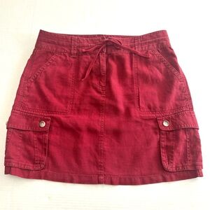 Ann Taylor 100% Linen Dark Red‎ Cargo Mini Skirt Pockets Outdoors Women’s Size 8